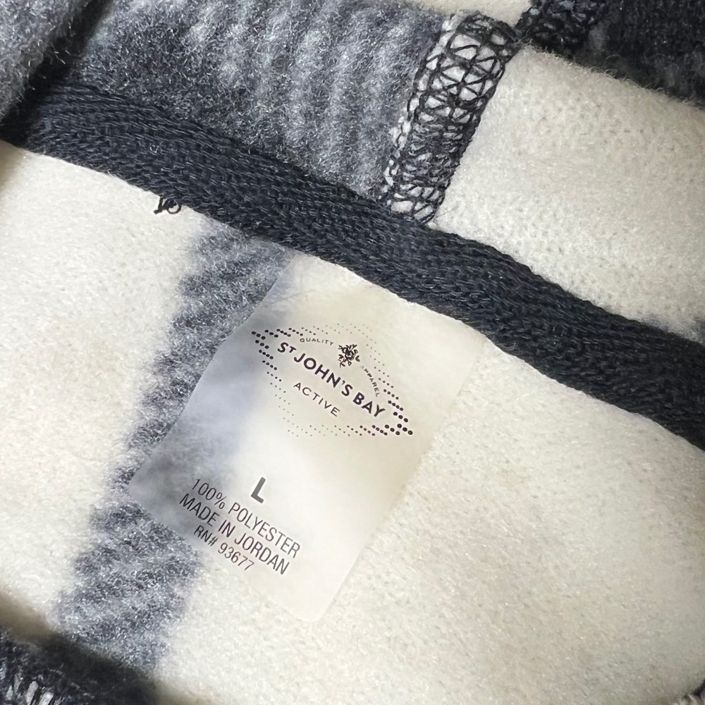 St‎ Johns Bay Active Womens Large Black Cream Plaid Fleece Hoodie Pullover L - Picture 2 of 5